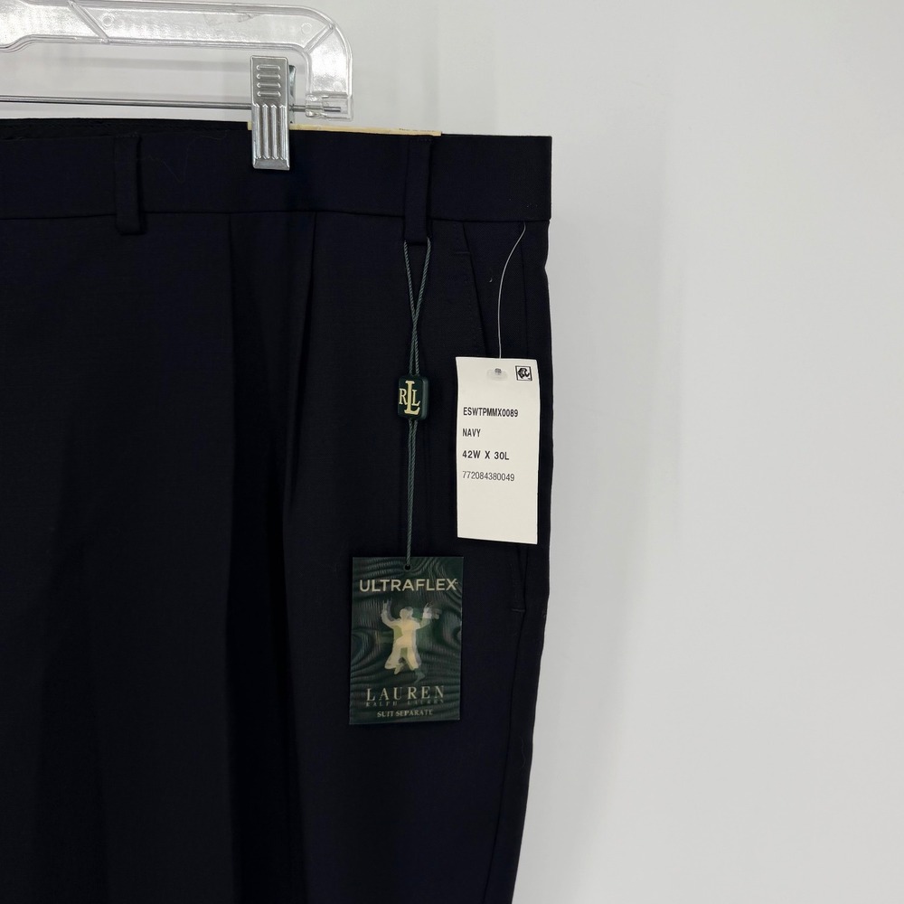 NEW Lauren Ralph Lauren Navy Blue 100% Wool Pleated Ultraflex Dress Pants 42x30 - Picture 4 of 12